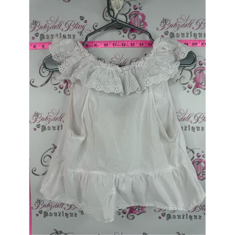 Divided tank top Lacie style White Eyelet Ruffle V-Neck Sleeveless Top - Picture 2 of 9